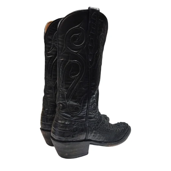 Black Jack Black Caimen Belly Leather Classic Western Cowboy Boots Mens Size 6 - Picture 5 of 15